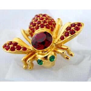 Joan Rivers Crystal Bee Brooch Pin Ruby Garnet Red July January Birthstone Vtg